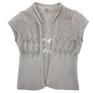 Vintage Anthropologie Maeve Pointelle Knit Open Front Cardigan Short Sleeve S